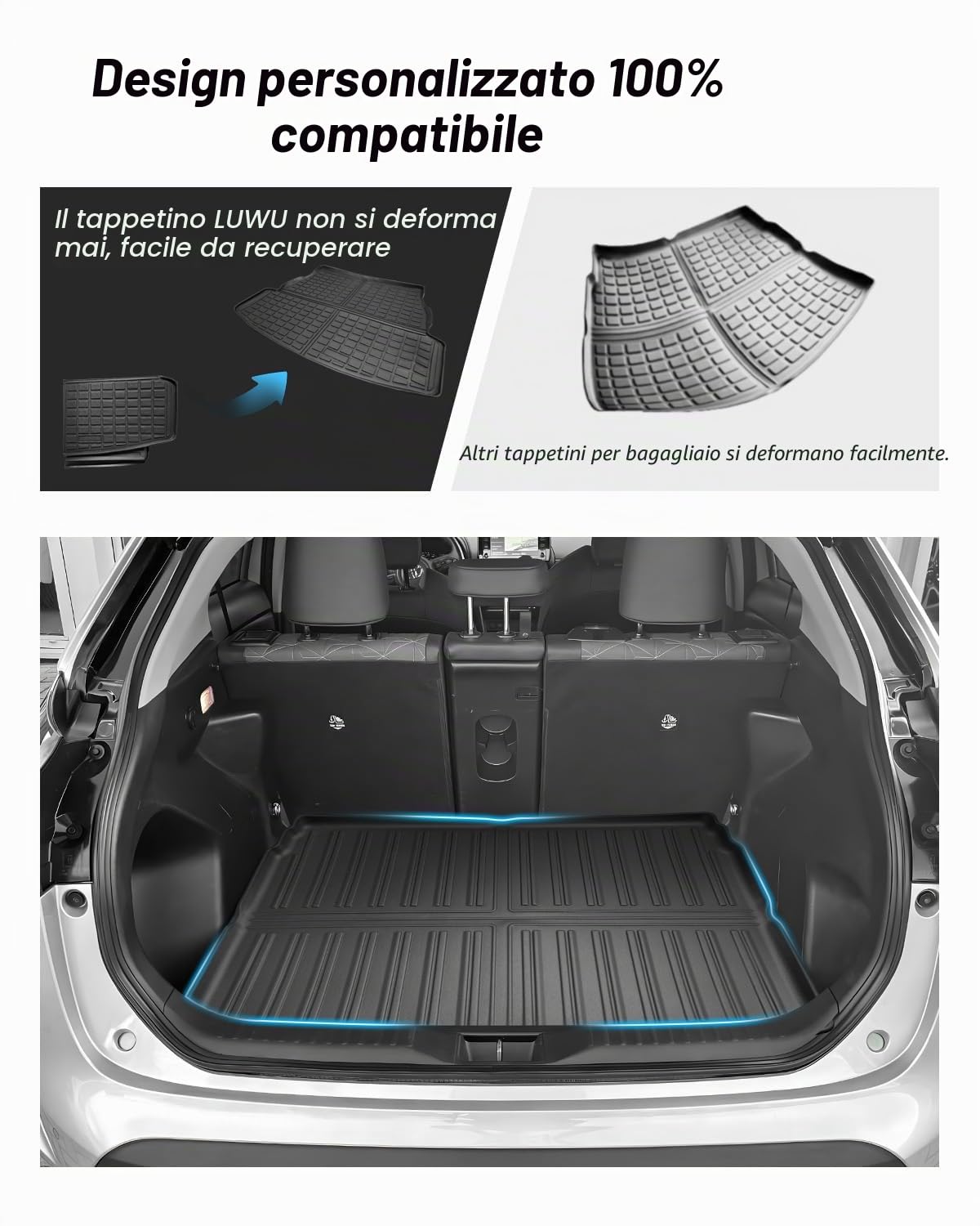 LUWU Compatibile con Toyota Yaris Cross/Hybrid 2021-2024 2025 Tappetini per Bagagliaio TPE Antiscivolo Proteggi Bagagliaio Auto Yaris Accessori