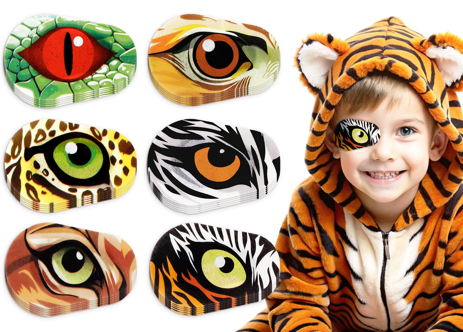 JarThenaAMCS 120Pcs Animal Theme Adhesive Eye Patch Breathable Kid Light Blocking Eyepatch 6 Styles Eye Bandage Pad for Lazy Eye Amblyopia, 2 x 3 Inch