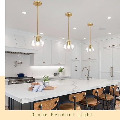 Miniatura 9 de Lámpara colgante de globo de 6 pulgadas, luz colgante dorada de mediados de siglo, luces colgantes de globo contemporáneo, isla de cocina, vidrio