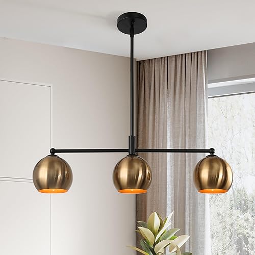 Miniatura 1 de Luz de isla de cocina, candelabros de 3 luces para comedor, negro mate y latón plateado, 26.5 pulgadas de longitud