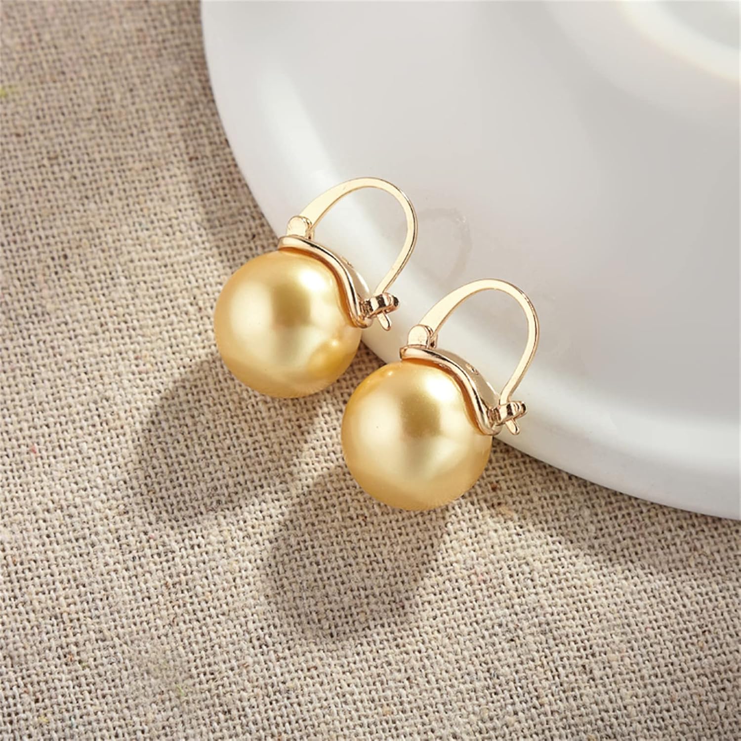 HUGE TOMATO 925 Sterling Silver Simulated Shell Pearl Earrings for Women Trendy, Big Pearl Drop Earrings Leverback Stud,18K Gold Plated Large Pearl Hoop Dangle Hypoallergenic Jewelry 14mm - Image 6