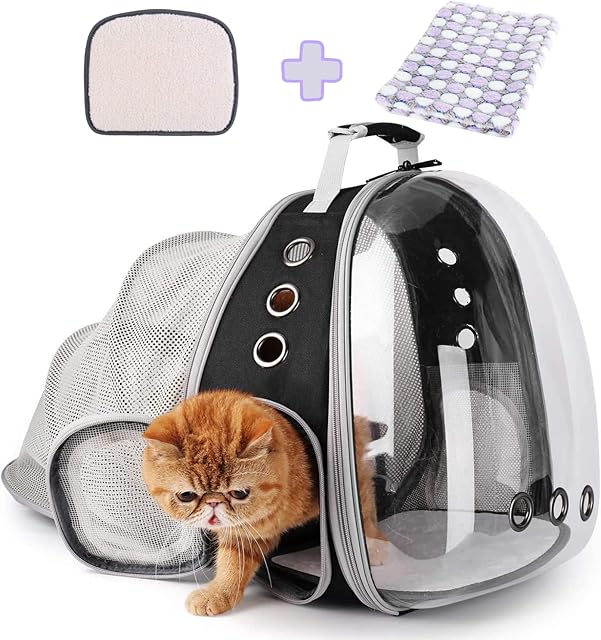 LOLLIMEOW Pet Carrier Backpack, Bubble Backpack Carrier, Cats and Puppies,Airline-Approved, Designed for Travel, Hiking, Walking & Outdoor Use Back Expandable-Black