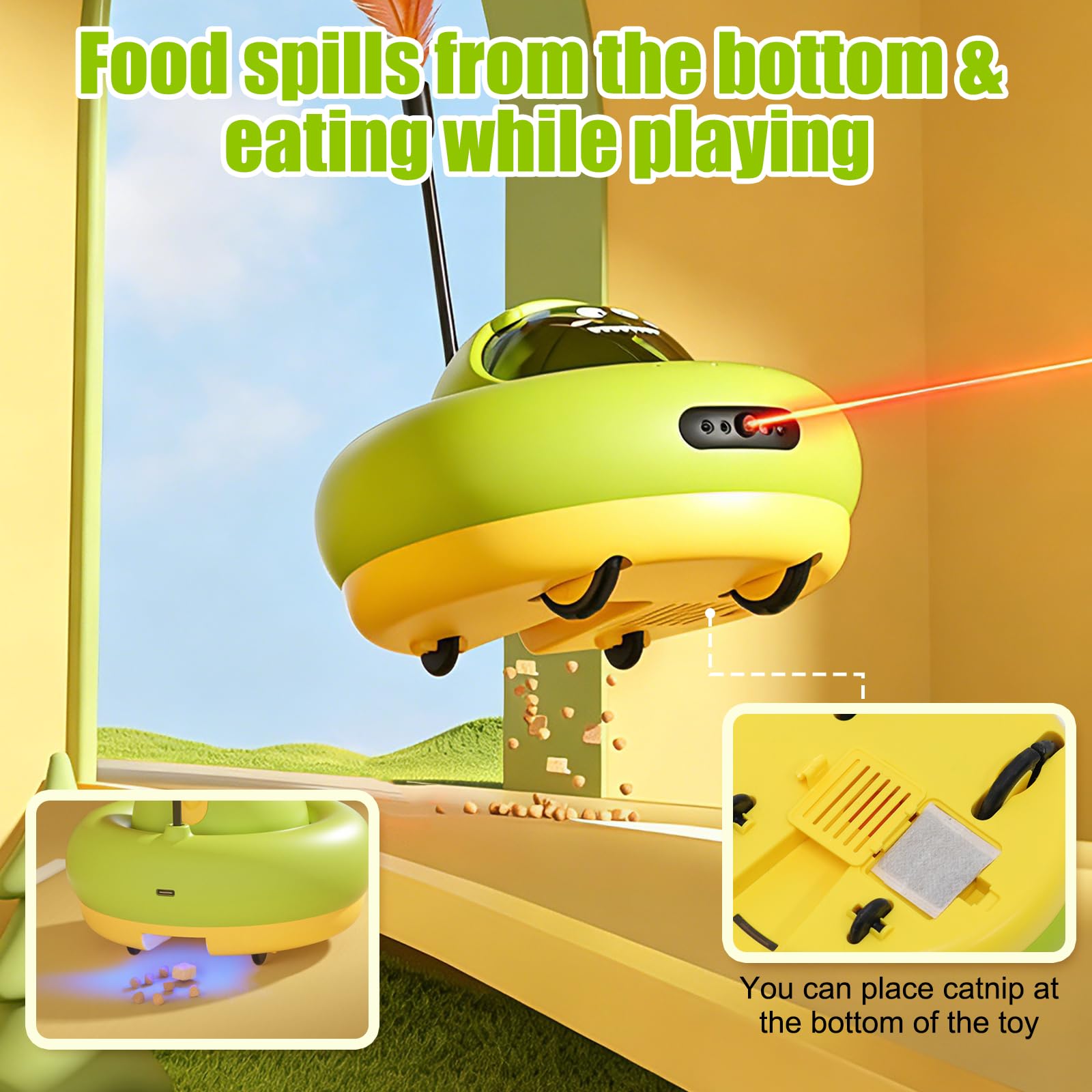 Jouet pour chat 3 en 1 électrique interactif automatique - Distributeur de friandises réglable à distance - Insecte flottant pour occuper - Laser pour chats, chatons et chiens