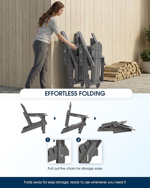 MUCHENGHY Folding Adirondack Chairs Set of 2, HDPE Patio Chair, Grey image 6