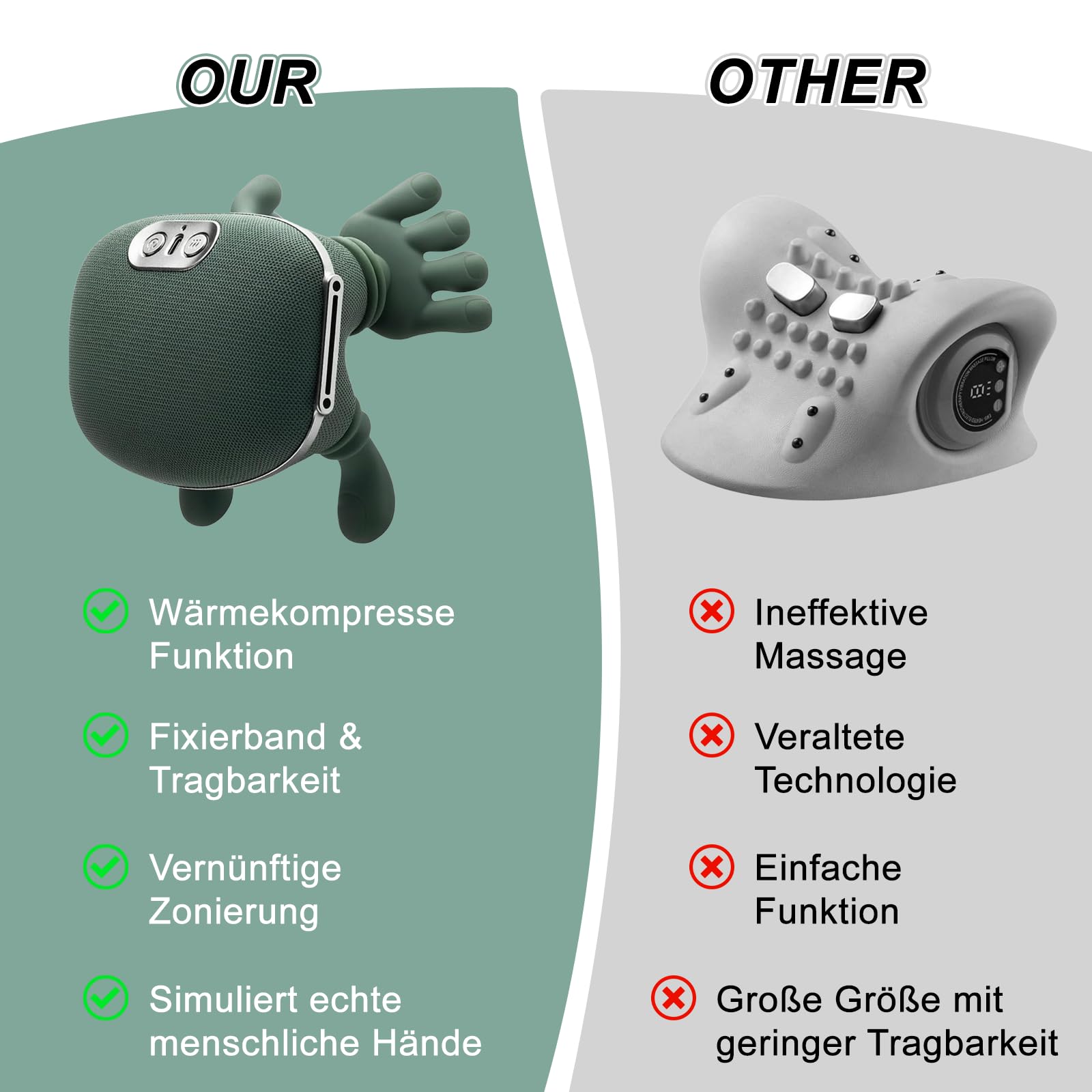 Massagegerät, Rückenmassagegerät Massagemeister, Massage Master, 4D Nackenmassagegerät, Heizendes Nacken, 3 Massageeinstellungen & 2 Heizstufen, für Zuhause, Büro, Reisen (grün, One Size)