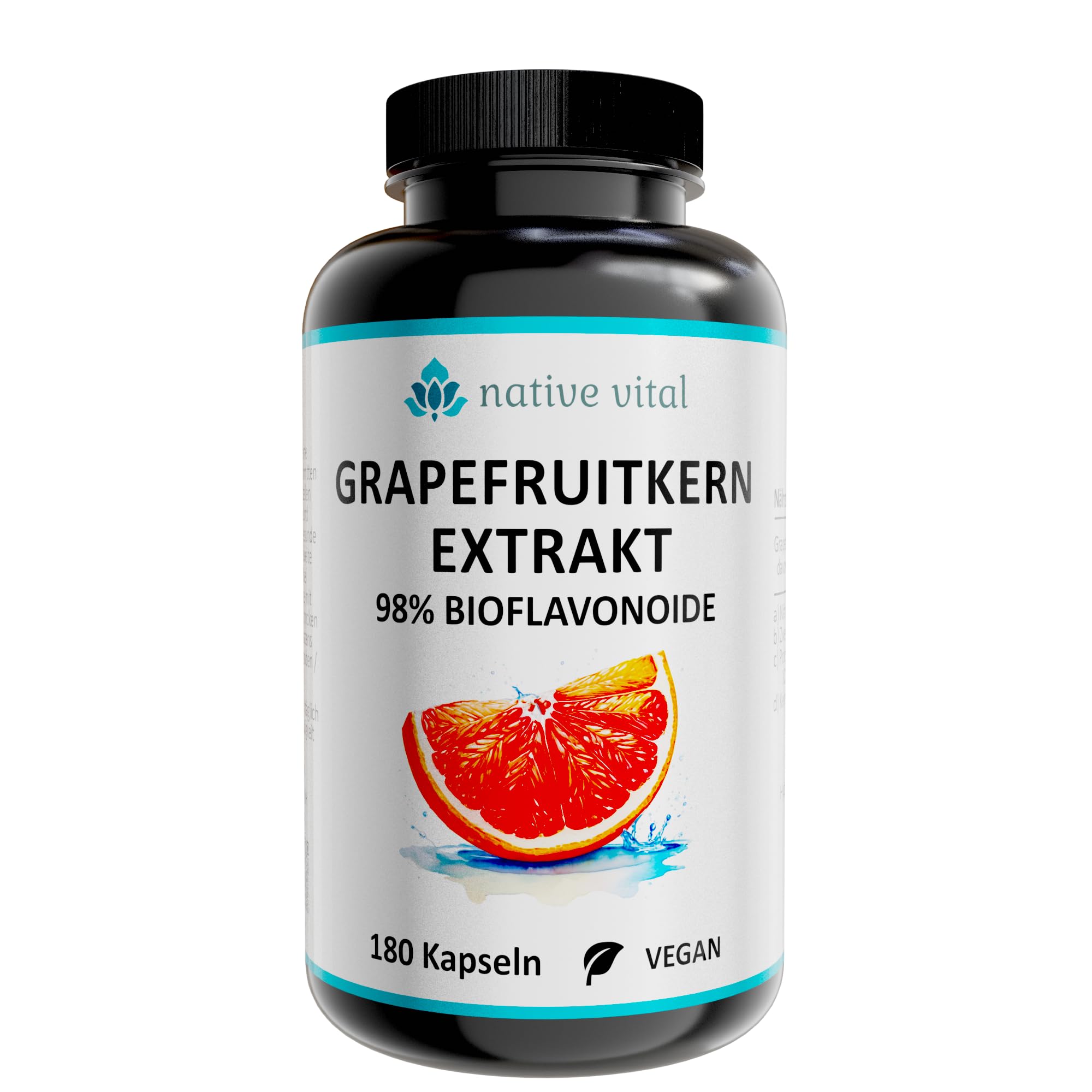 Grapefruitkernextrakt - WICHTIG: 98% Bioflavonoide - 180 Kapseln - Made in Germany - Vegan - Premium Qualität