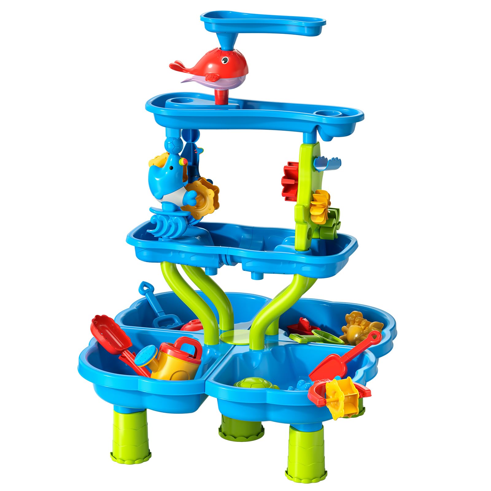 TEMI Kids Sand Water Table Toys for Toddlers 3-5, 4-Tier 4-in-1 Kids Splash Table, Water Sand Activity Tables Summer Outdoor Toys for Outside Backyard for Toddlers Age 3-5