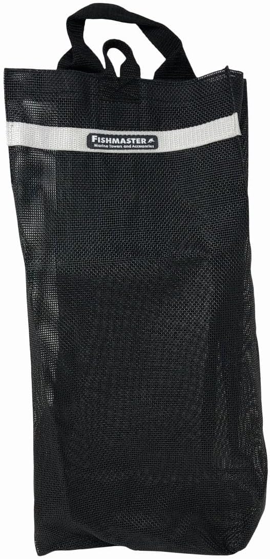 Fishmaster Reusable Boat Trash Bag, Mesh Storage Tote - Marine Grade Nylon Mesh, Hook and Loop Pole Mount, Black