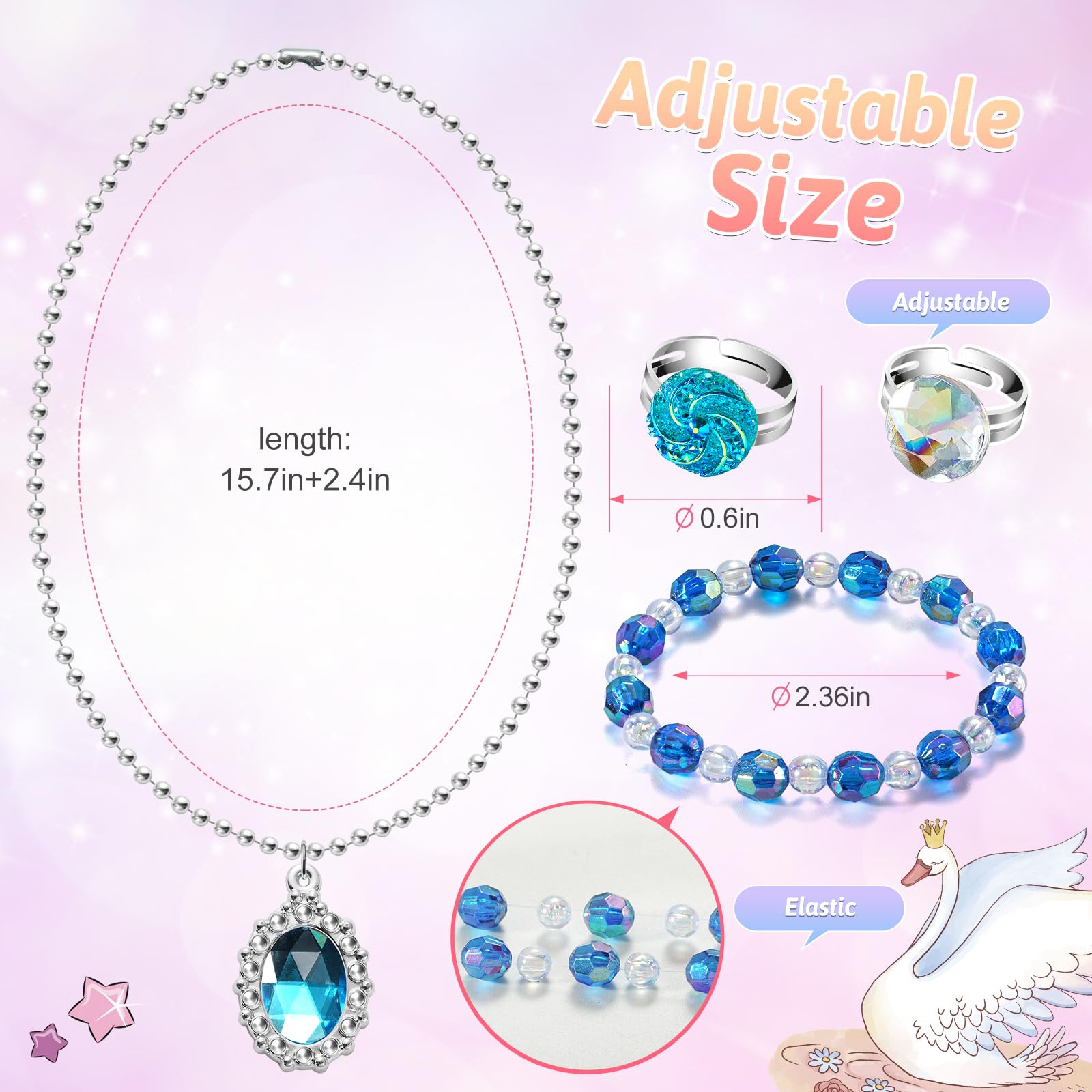 36pcs Princess Play Jewelry Set for Little Girls Ages 4-6, Kids Costume Dress Up Jewelry Necklace Bracelet Rings for Toddlers, Childrens Princess Birthday Party Favors Gift 3-5 4 5 6 7 8 Year Old Girl
