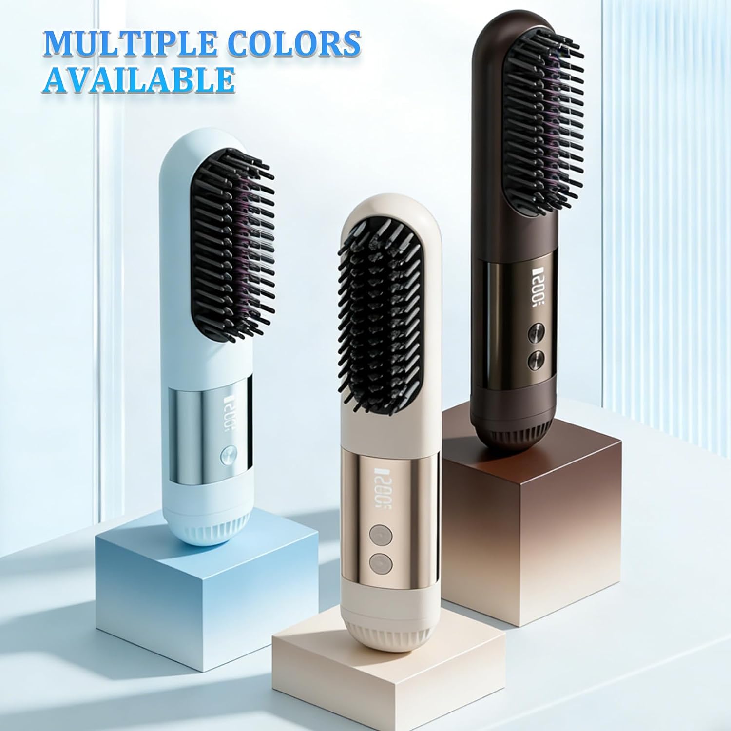 Portable Straightener Brush, Cordless Hair Straightener Comb (Brown)