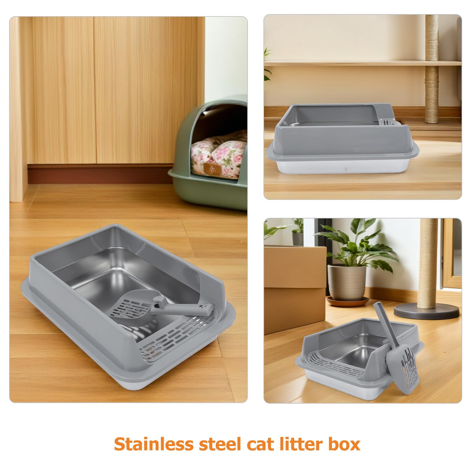Edelstahl Katzenklo mit Deckel Geruchsneutral Große Katzentoilette für Kätzchen Kaninchen und Hamster Rostfrei Langlebig Geräumiges Katzenstreu Zubehör für Innenbereiche