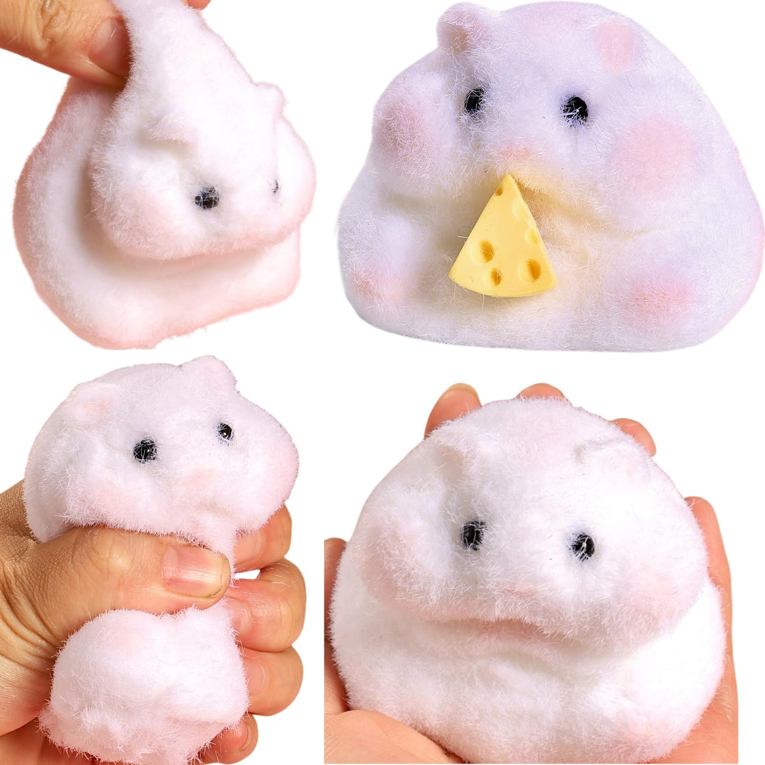Big Size Handmade Taba Squishy Hamster with Cheese, Cute Soft Hamster Squishy Squeeze Toys, Perfect for Stress Relief, 2025 Unique Gifts for Adults (white hamster)