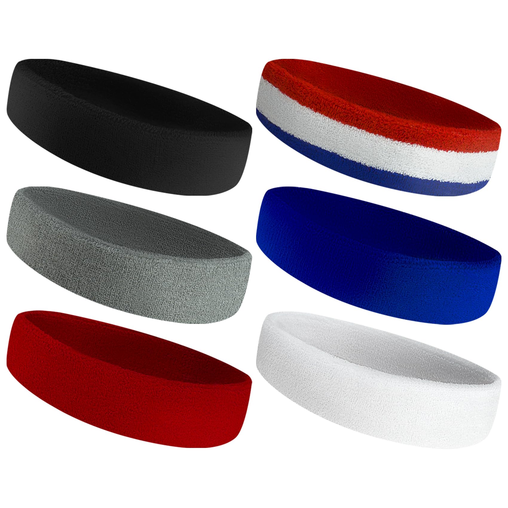 topashde 6-Pack Sweatbands Sports Headband for Men & Women - Moisture-Wicking Terry Cloth Headbands for Running, Basketball, Tennis, Gym & Workout - Non-Slip Sports Sweat Bands for Long Hair & Intense Training-picture-22