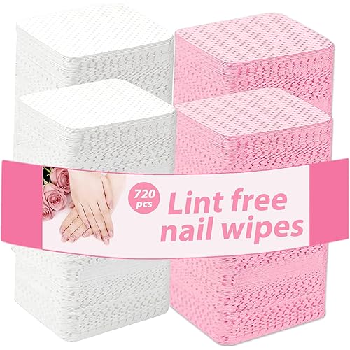 720Pcs Lint Free Nail Wipes, Nail Supplies Nail Polish Remover Wipes, No lint Naile Glue Wipes Pads Gel Nail Super Absorbent Soft Non-Woven, for Fingernail Polish Remover Eyelash Extensions Nail Art