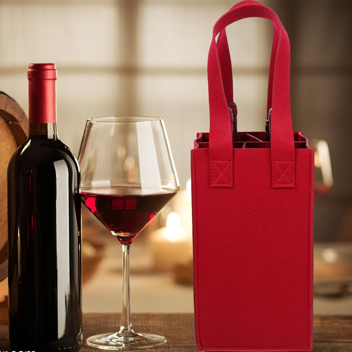 BETOOKY 2pcs Portable Wine Bottle Carrier Bags with Divided Felt Compartments Wine Tote Bag for 4 Bottles Reusable Party Storage and Travel Accessory