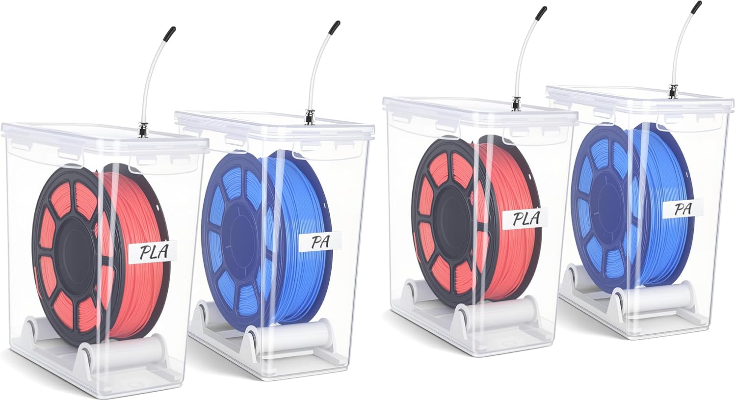 3D Printing Filament Storage Box with air-Tight connectors and Filament Spool Holders - Filament Dry Box for Filaments Sealing and Protection with Desiccant & Label (5.8L,4Pack)