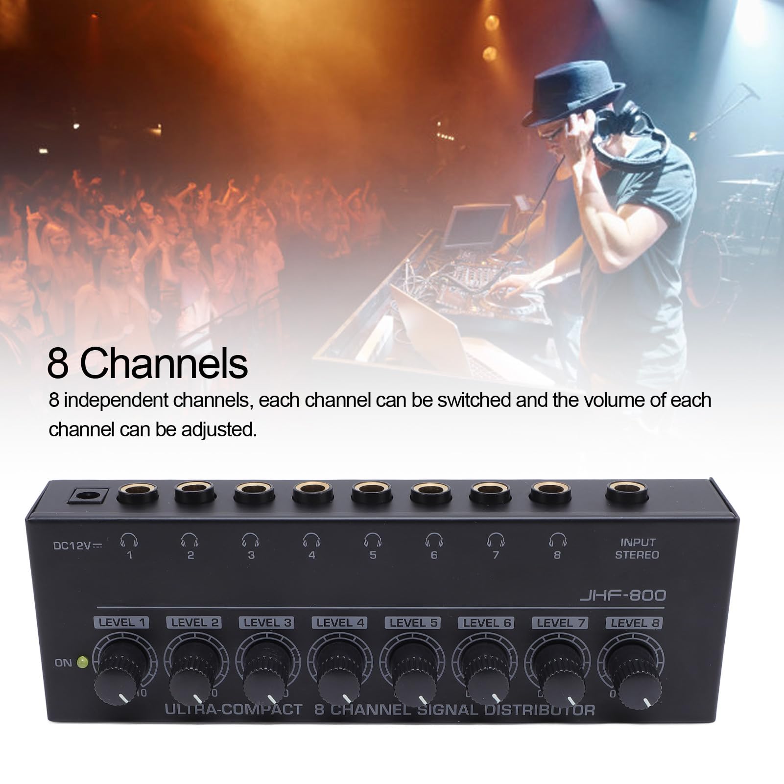 Gugxiom Amplificatore per Cuffie, Amplificatore per Cuffie Stereo Portatile con 8 Uscite e 1 Ingresso per Prestazioni, Amplificatore Operazionale a Basso Rumore, Amplificazione a 8