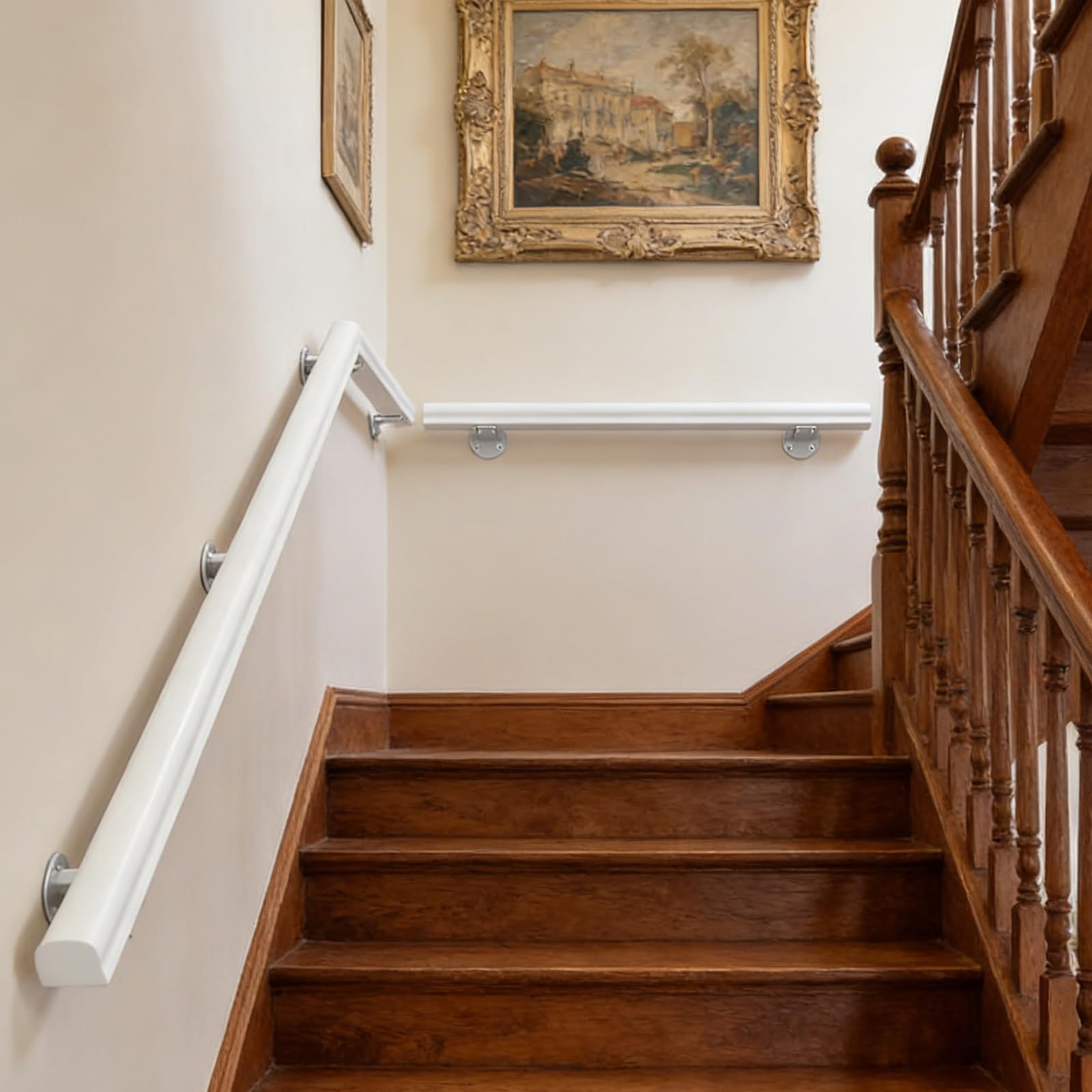 80cm Pasamanos Blanco de Madera Maciza | Barandilla Antideslizante para Escaleras del Hogar | Barra de Seguridad Resistente para Escaleras Interiores y Exteriores, Pasillos, Áticos y Patios
