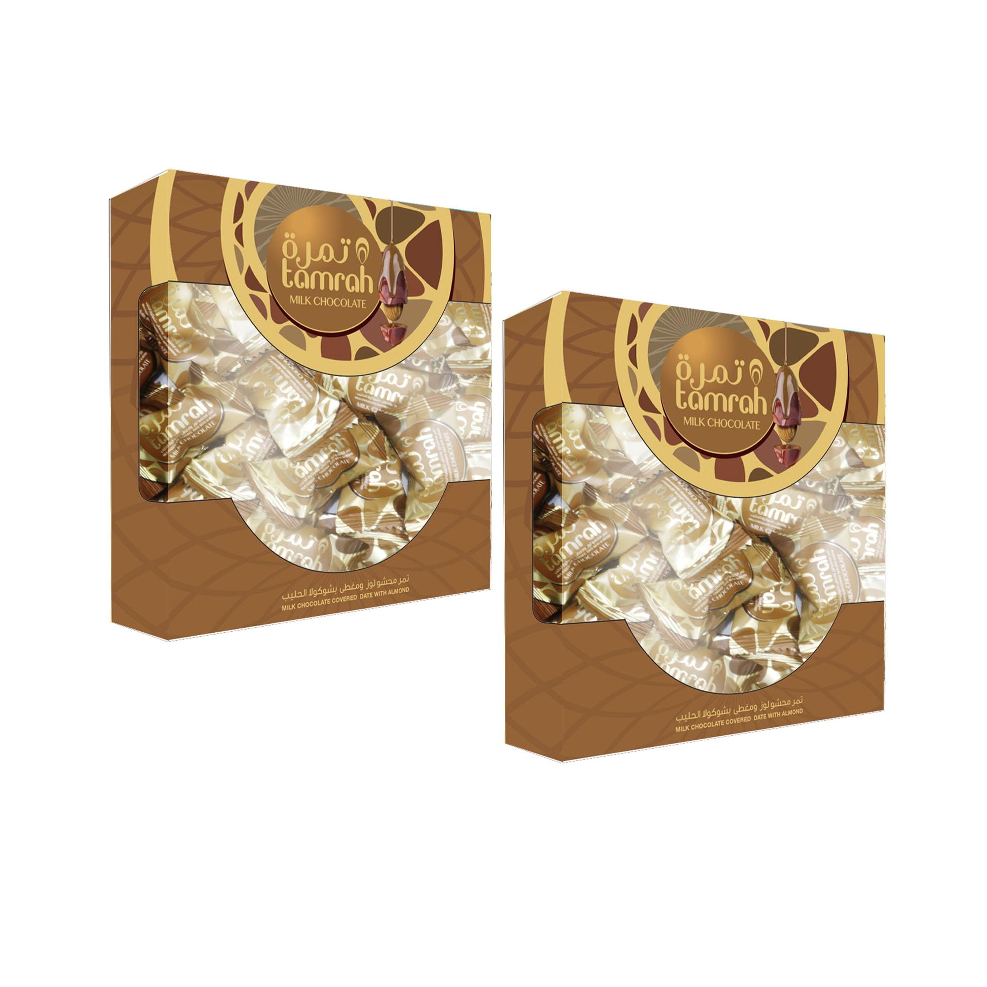 Tamrah Milk Chocolate Stand Box - 200g buy 2 of Premium Milk Chocolate-Coated Dates with Stuffed Almonds, Nutritious Snacks, Ideal for Gifting, Daily Treats, Kids' Favorite.