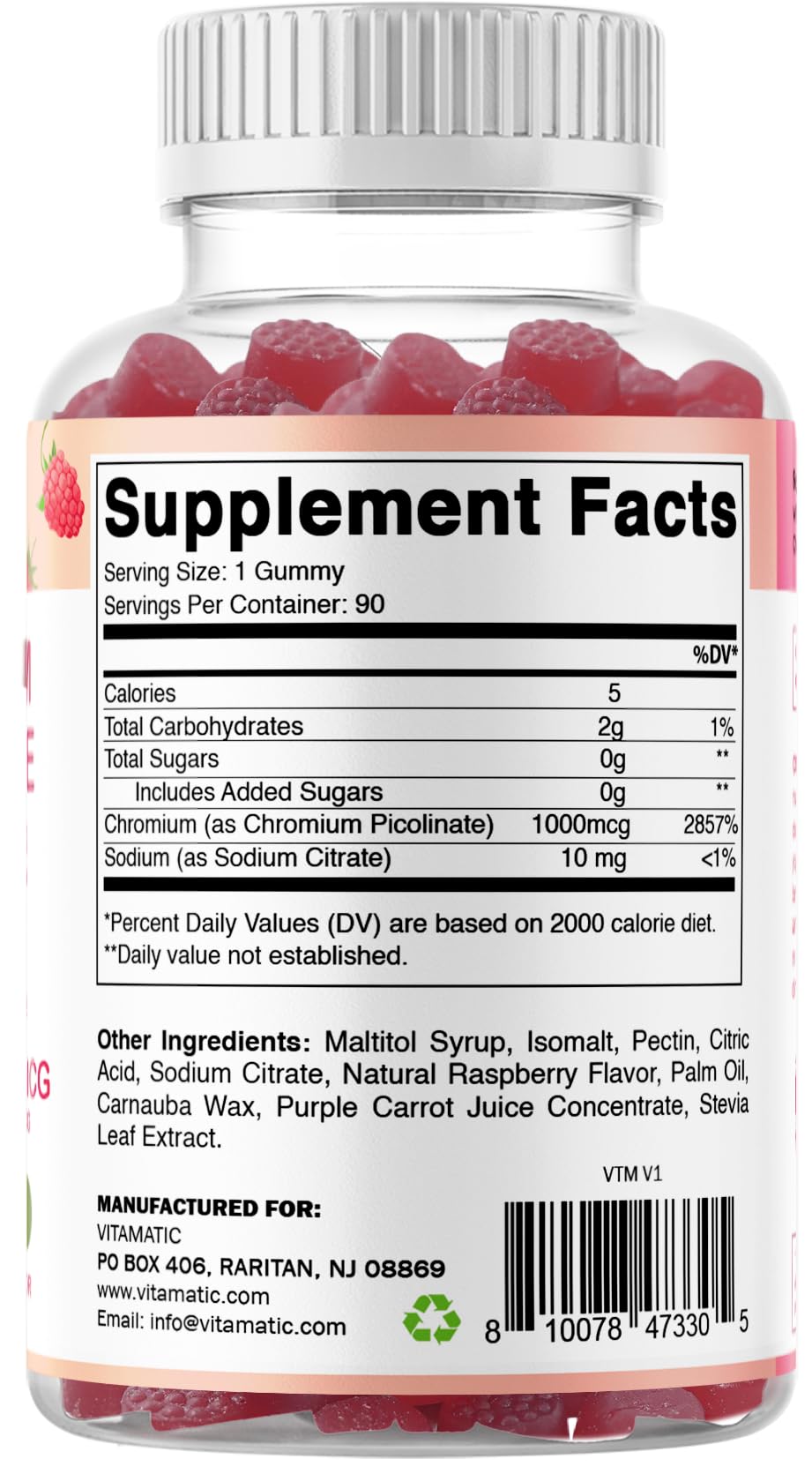 Vitamatic Chromium Picolinate 1000 mcg, 90 Gummies, Gluten Free — Amazon image 9