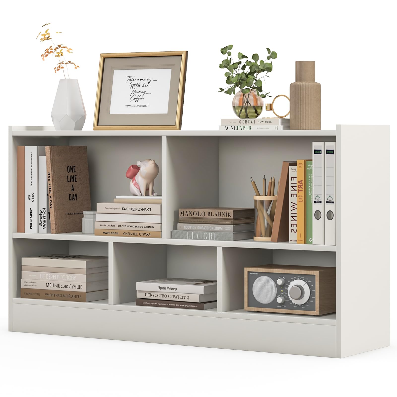 LOKO 2 Tier 5 Cube Bookcase, Open Shelf Storage Cabinet, Wooden Display Cabinet Shelf, Multipurpose Bookshelf for Living Room, Hallway, Home Office,