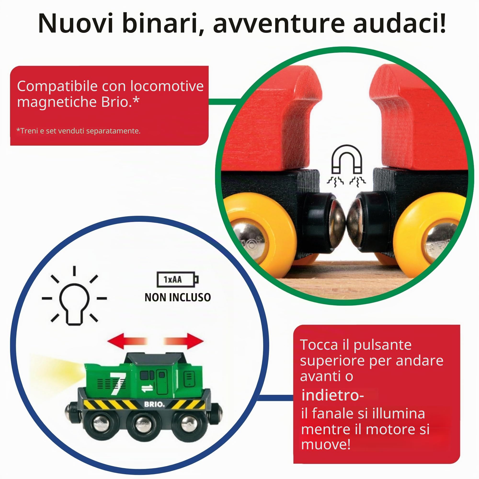 Brio World - Locomotiva per Treno Merci a Batterie, BRIO Treni-Vagoni-Veicoli, Età Raccomandata 3+