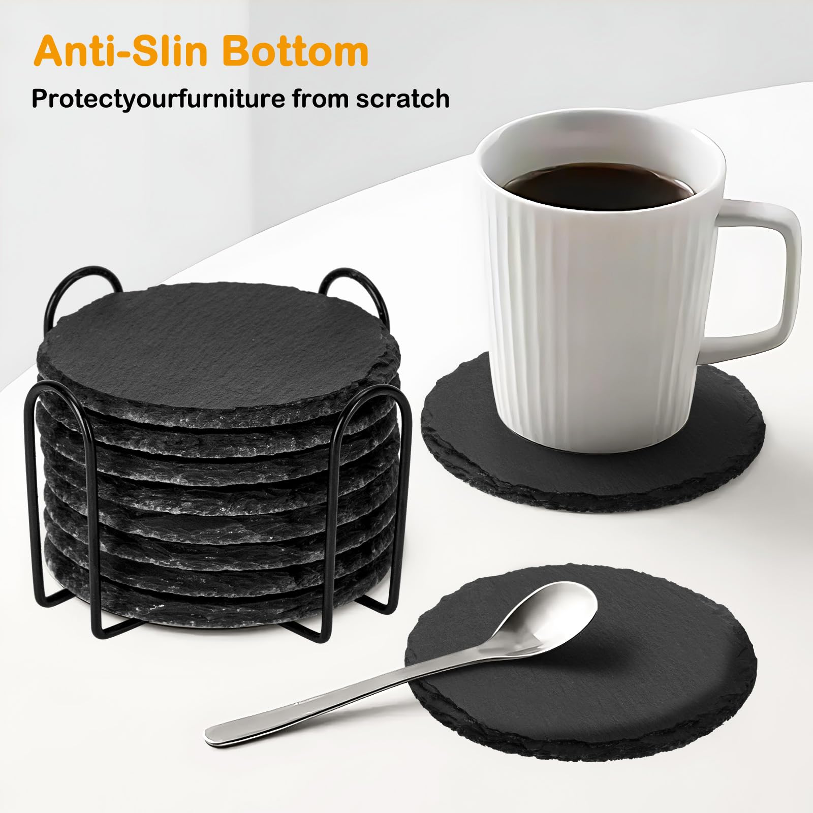 Posavasos De Piedra Negra De 4 Pulgadas Con Soporte De