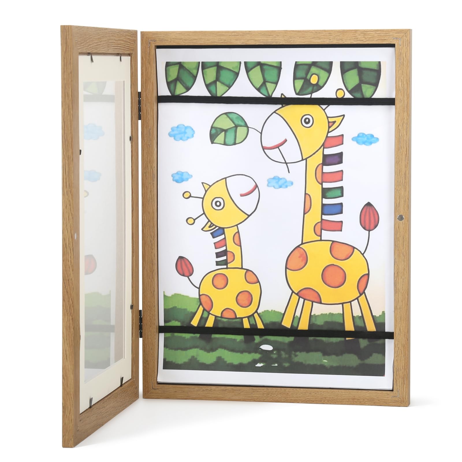 BESTOOL Frontöffnung Bilderrahmen für Kinderzeichnungen, Befüllbar Kinder Kunst Fotorahmen, Kids Art Frame Holz für A4 (Holz)