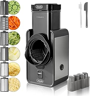 Electric Cheese Grater, Rotating Vegetable Shredder Machine, Slicer Shredder with 6 Stainless Steel Blades, Multifunctional Kitchen Tool for Fruits, Nuts, Dark Grey