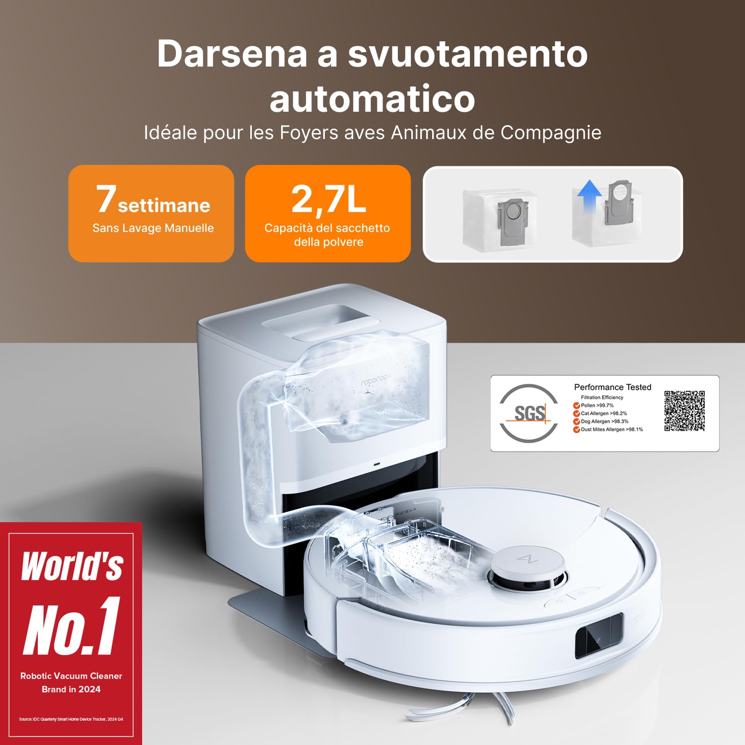 roborock Q10 X5+ Robot Aspirapolvere, 10.000 Pa HyperForce, doppio sistema anti-groviglio,tecnologia reattiva per evitare gli ostacoli,doppia spazzola antigroviglio,bianco - Vista 2