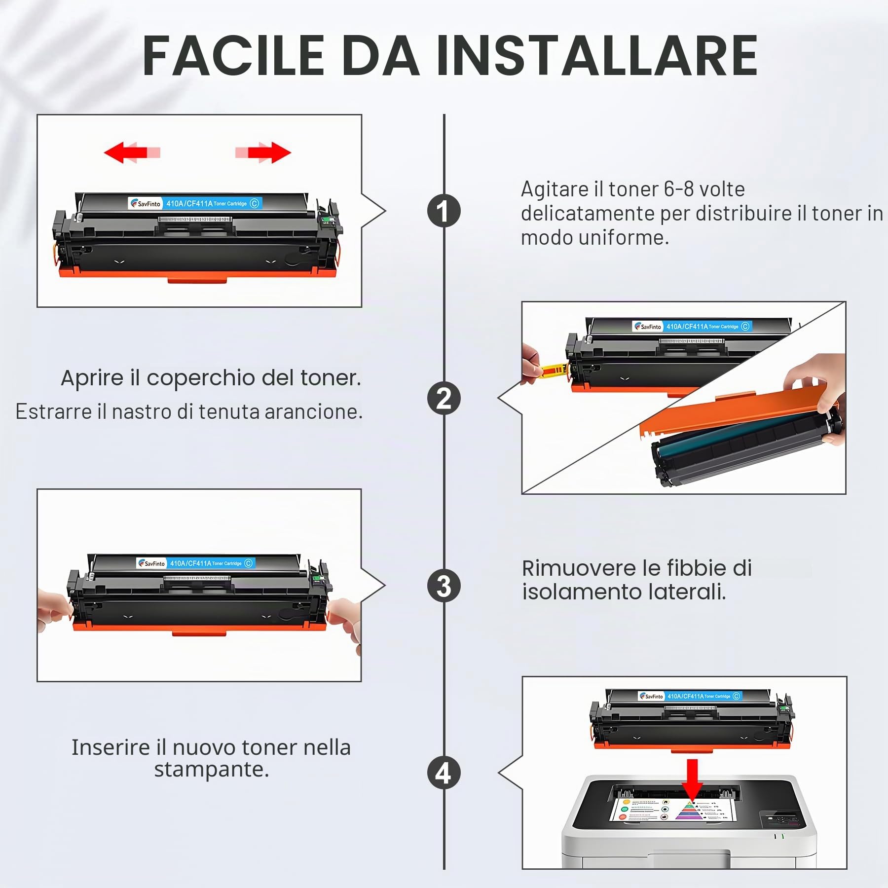 410A Toner compatibile per sostituire HP 410A 410X CF410X CF410A Color Laserjet Pro MFP M477fdw M477fdn M377dw M477fnw M452dn M452dw M452nw M452 M477 M377 (Nero Ciano Magenta Giallo, 4 unità)