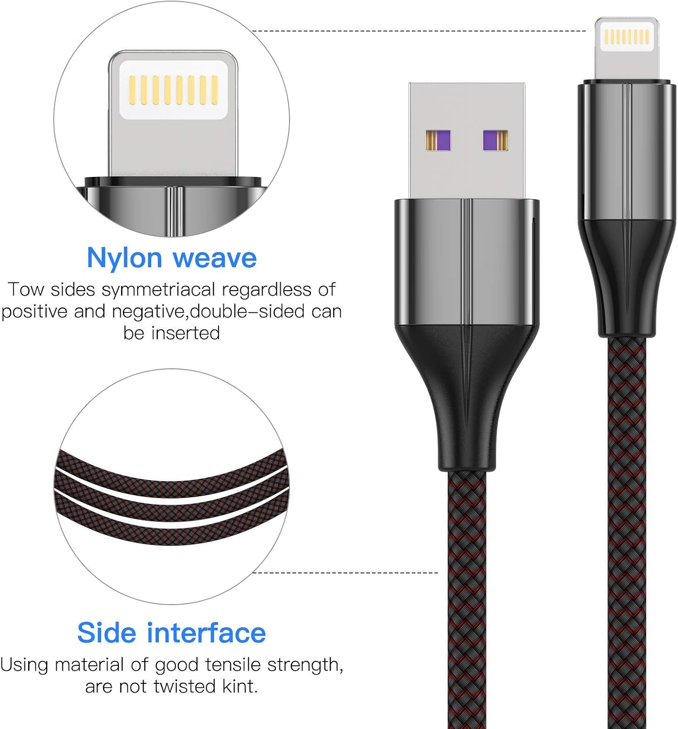 FEEL2NICE iPhone Charger Cable [MFi Certified] ，(3 Pack 6 Foot) Nylon Braided Lightning Cable, iPhone Charging Cord USB Cable Compatible with iPhone 11/Pro/X/Xs Max/XR/8 Plus /7 Plus/6/ iPad （Black