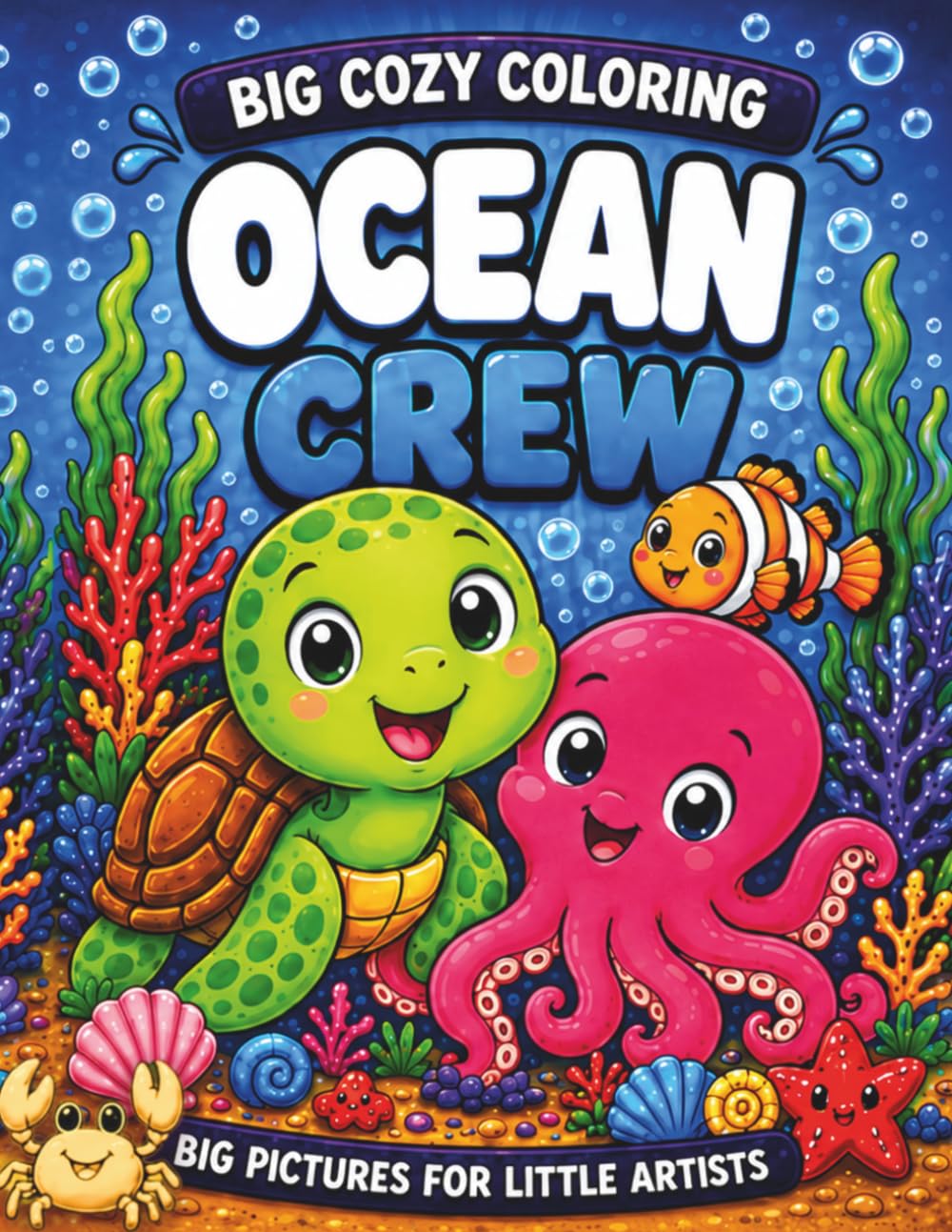 Ocean Crew: A Simple Coloring Book for Kids Ages 3-6 with Cute Sea Animals, Big Shapes and Bold Lines