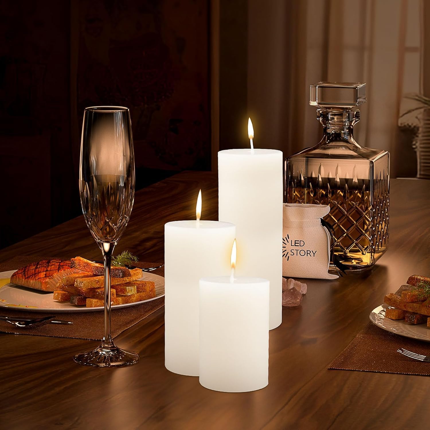 24 Pack Pillar Candles Bulk,Ivory Unscented Tall Candles,3 Sizes White Dripless Smokeless Wax Sticks for Wedding,Dinner Table,Christmas and Home Decor,24|45|60 Hours Burning