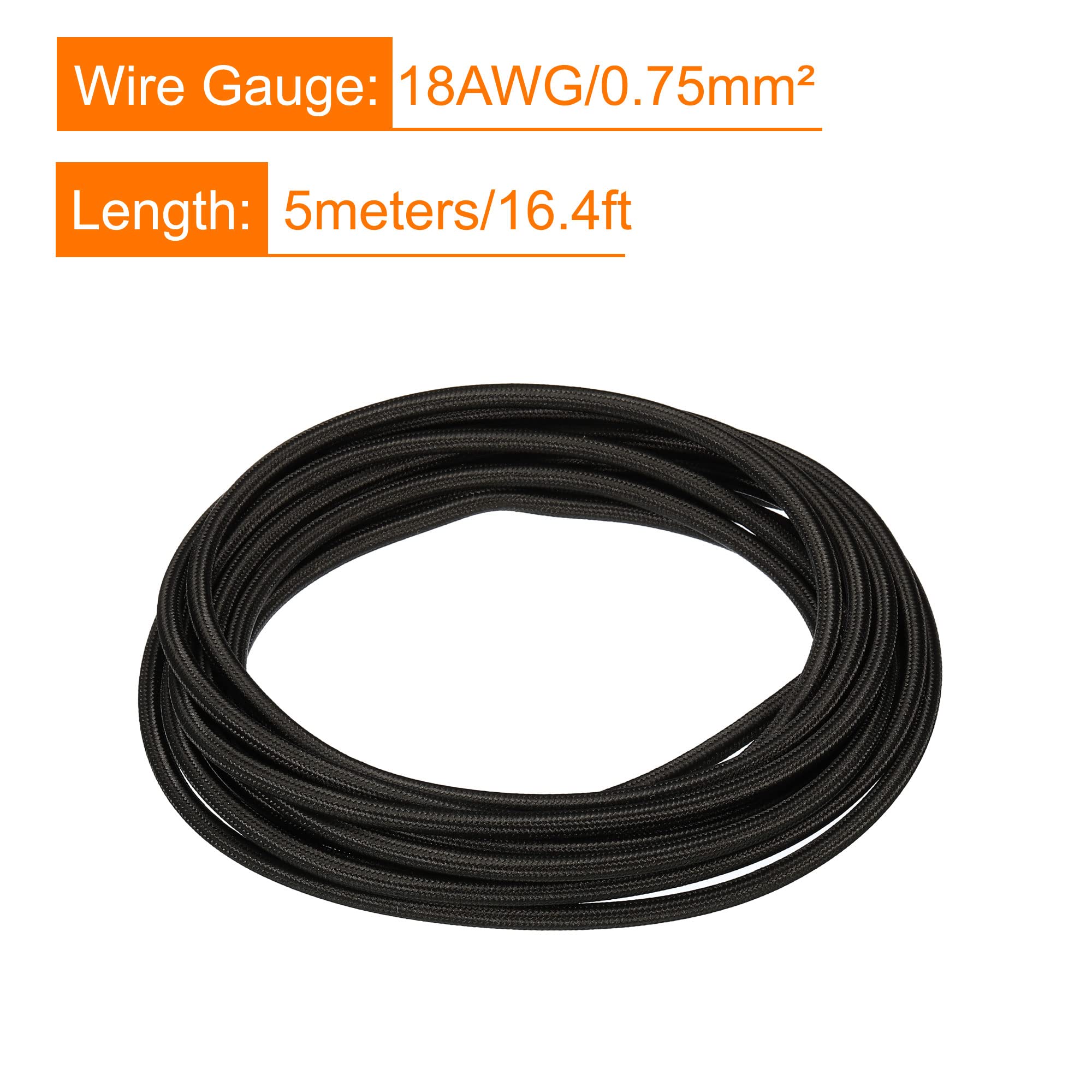 MECCANIXITY Twisted Cloth Covered Wire 2 Core 18AWG 5m/16.4ft, Vintage Woven Fabric Electrical Cable for Pendant Light DIY Project,Black