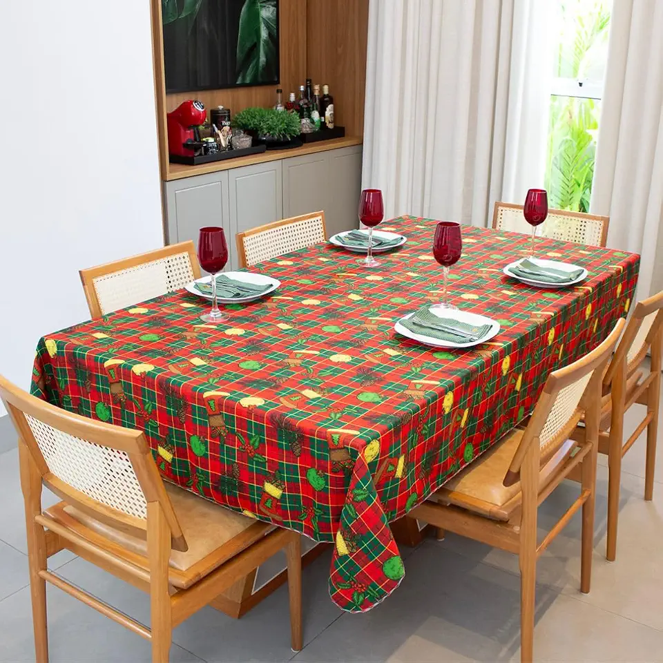Toalha De Mesa 4 Lugares Quadrada 1,40x1,40m Natal Tecido Oxford 100% Poliéster Importado Estampas Natalinas, Decoração Festiva, Cores Vibrantes e Caiemento Elegante Cozzilar (Modelo 8)