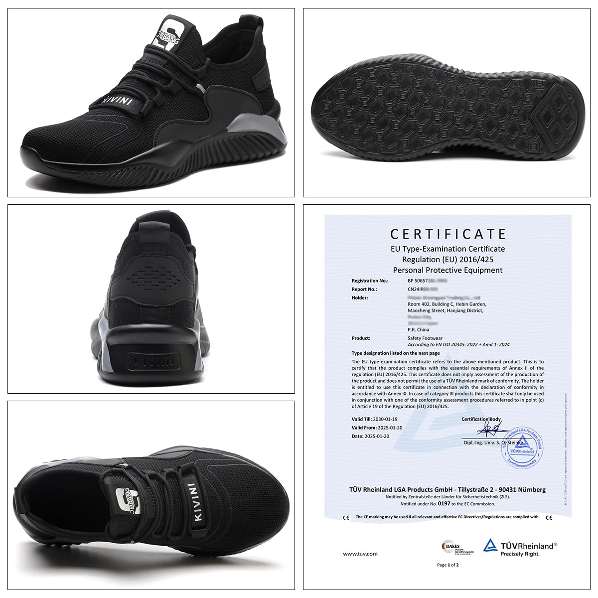 Buty ochronne, dla kobiet i mężczyzn, buty robocze ze stalowym noskiem, lekkie, bezpieczne, sportowe, oddychające, stylowe sneakersy, również do trekkingu, czarny i szary, 40 EU