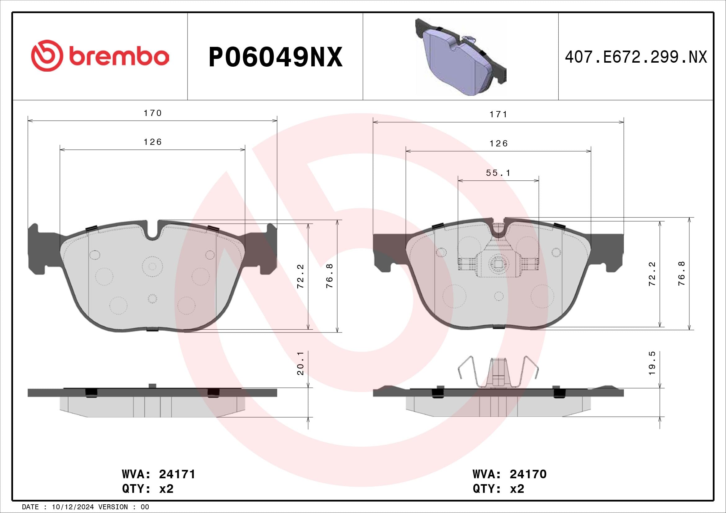 Zestaw Klocków Hamulcowych BREMBO P06049NX przód