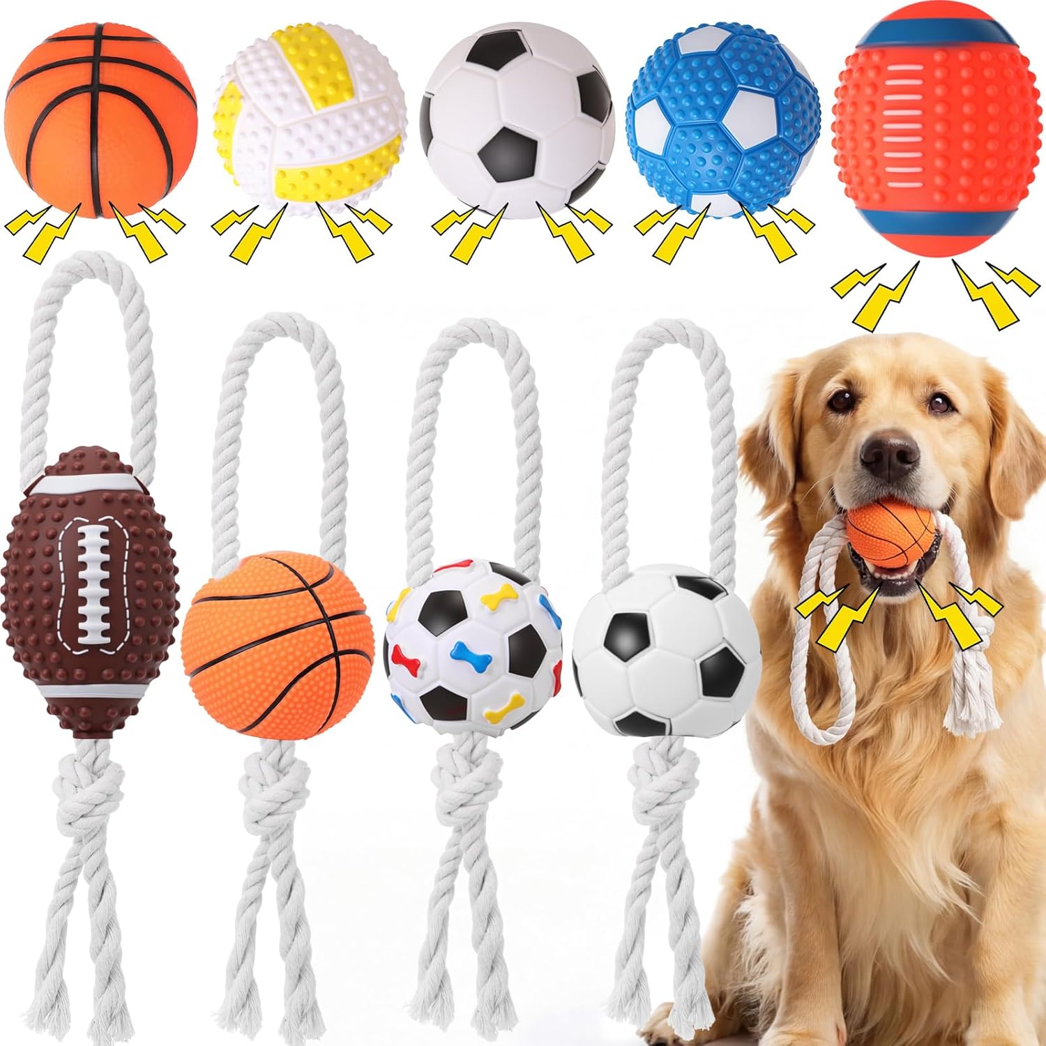 Set de 9 Juguetes de Látex para Perros con Cuerda y Chillido