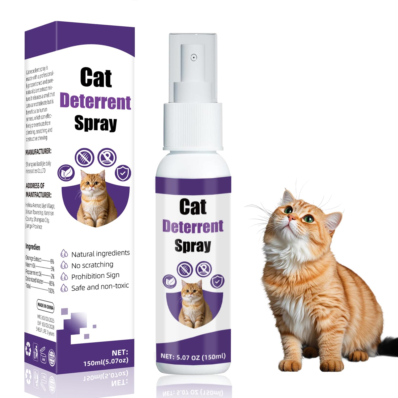 Yaru Anti Scratch Cat Spray, Natural Cat Deterrent Spray Indoor & Outdoor, Plants & Home Surfaces, Helps Reduce Scratching, Family Pet Safe Formula, 5.07 fl oz
