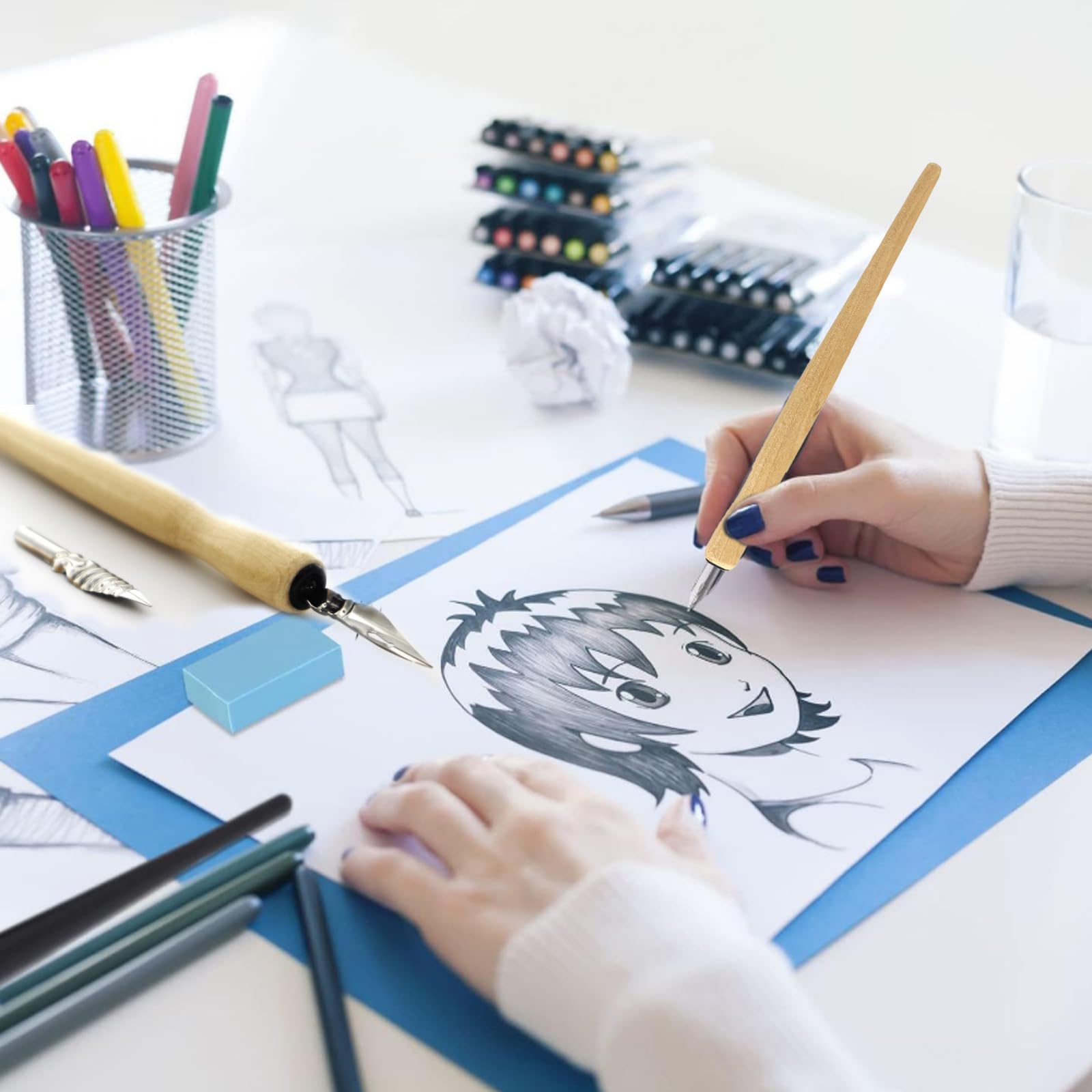 Ensemble Porte-stylo Et Plumes Manga - 1 Stylo + 5 Pointes - Pour Dessin, Croquis, Calligraphie