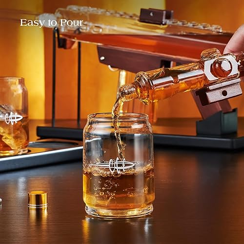 Miniatura 4 de Kollea Regalos para hombres, papá, juegos de decantadores de whisky, juego de decantador de pistola con 4 vasos de bala y telescopio de observación,