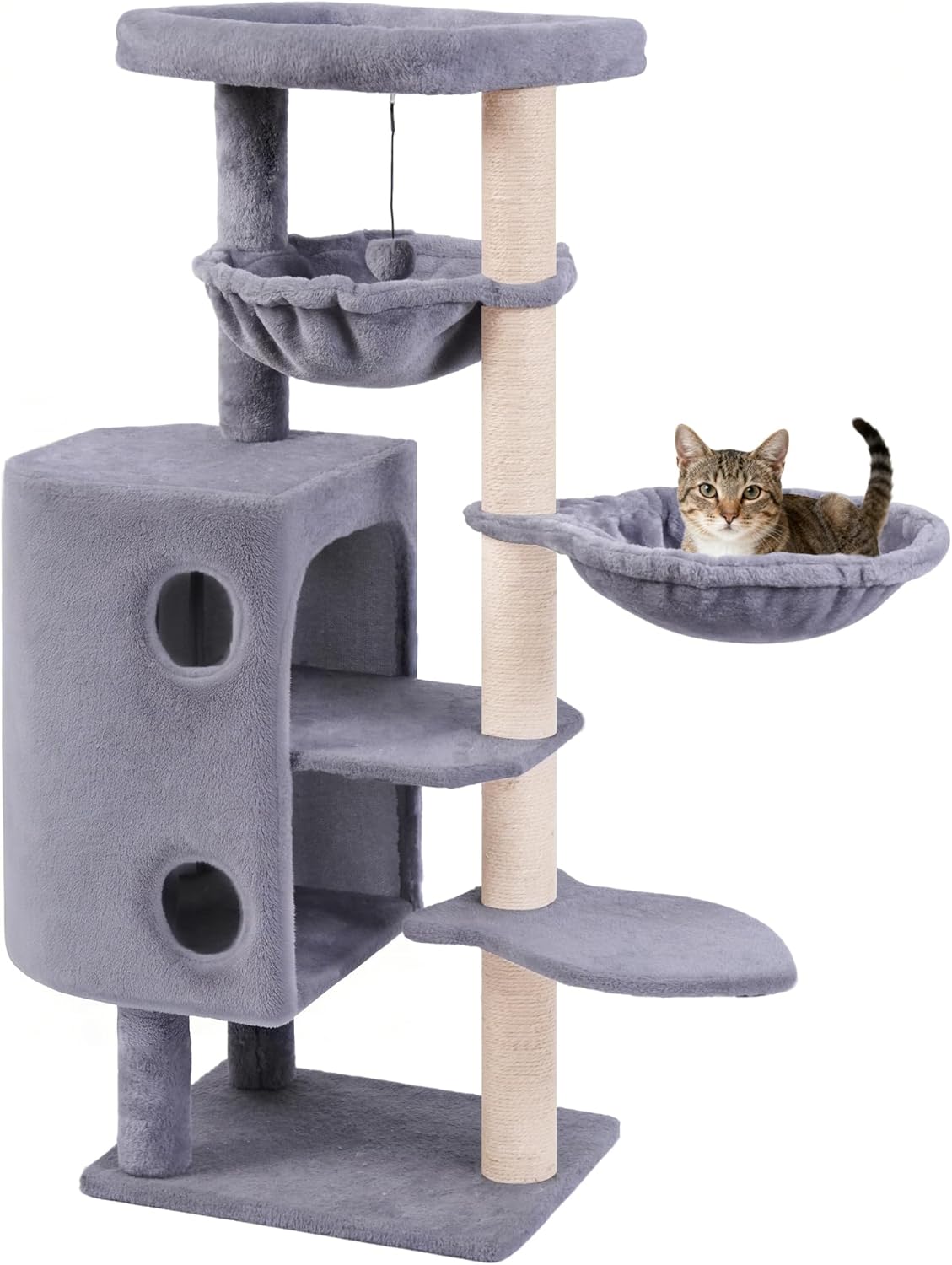 45in Cat Tree Tower with Big Condo for Indoor Cats,Cat Tower with Scratching Post,Scratching Board and Cat Toys,Multi-Level,Small Space,Transformer Cat Tree (Grey+)
