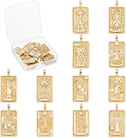 Vista 10 de SUNNYCLUE 1 caja de 30 dijes de tarot de 5 estilos de tarot, dijes de cartas del mal de ojos y luna, dije de estrella y luna para retangular, dije