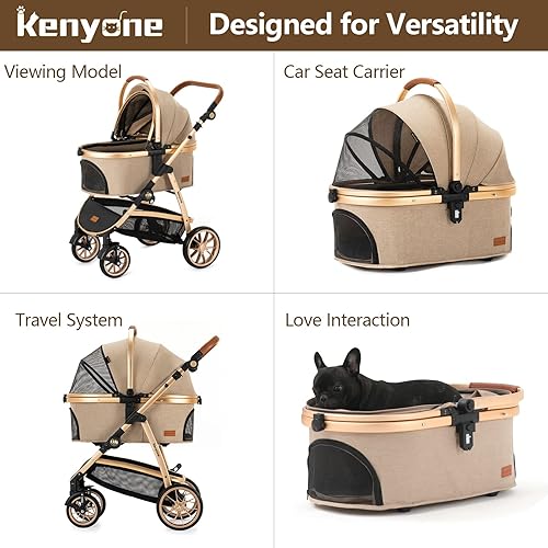 Miniatura 2 de Kenyone Cochecito para mascotas 3 en 1 para perros medianos y pequeños, cochecito de lujo para gatos, transportador desmontable para cachorros,
