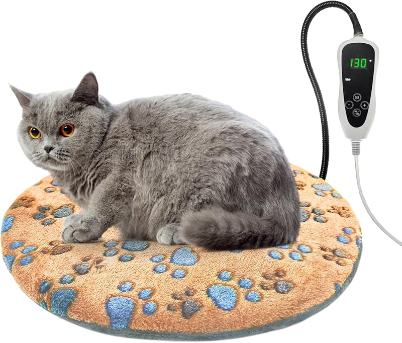 Manta térmica redonda para gatos GOLOPET com controle termostático e capa de tecido (40,64 cm)