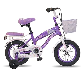 Vaux Angel Cycle for Girls 12T with Age 2 to 4 Years with Support Wheels, Basket & Backseat, Kids Bicycle with Steel Frame & Ralson Tyres, 95% Assembled, Ideal Height:2ft to 3ft (Purple)