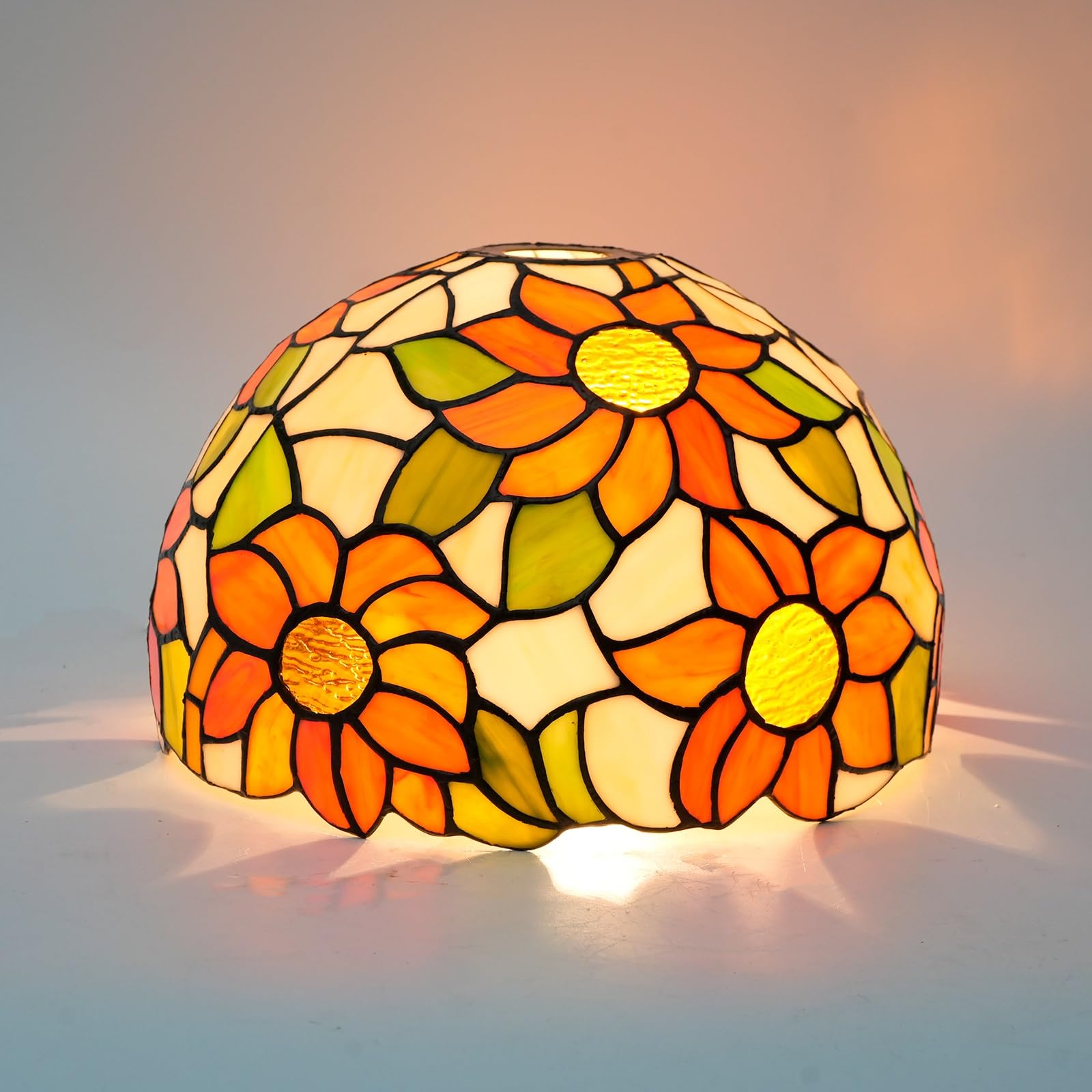 Tiffany Style Ceiling Light Shade, 12 Inch Rustic Sunflowers Vintage Stained Glass Lamp Shade Replacement Handmade Lampshade for Pendant Light Floor lamp Wall Lamps