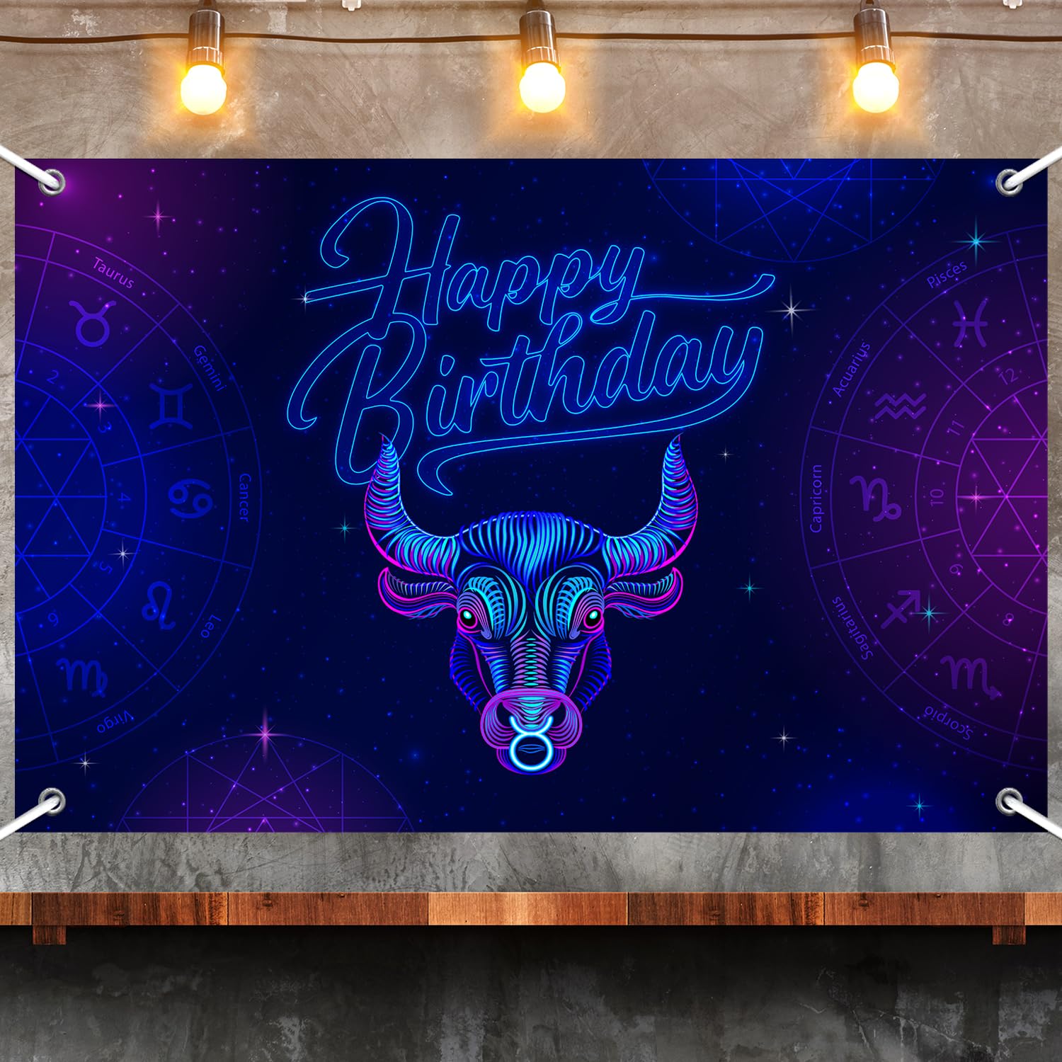 Aquarius Happy Birthday Backdrop, Blue Birthday Background Drapes For Men Women Kids Boys Girls, 12 Constellation Zodiac Theme Birthday Party Decorations Supplies, 3.6ft X 6ft