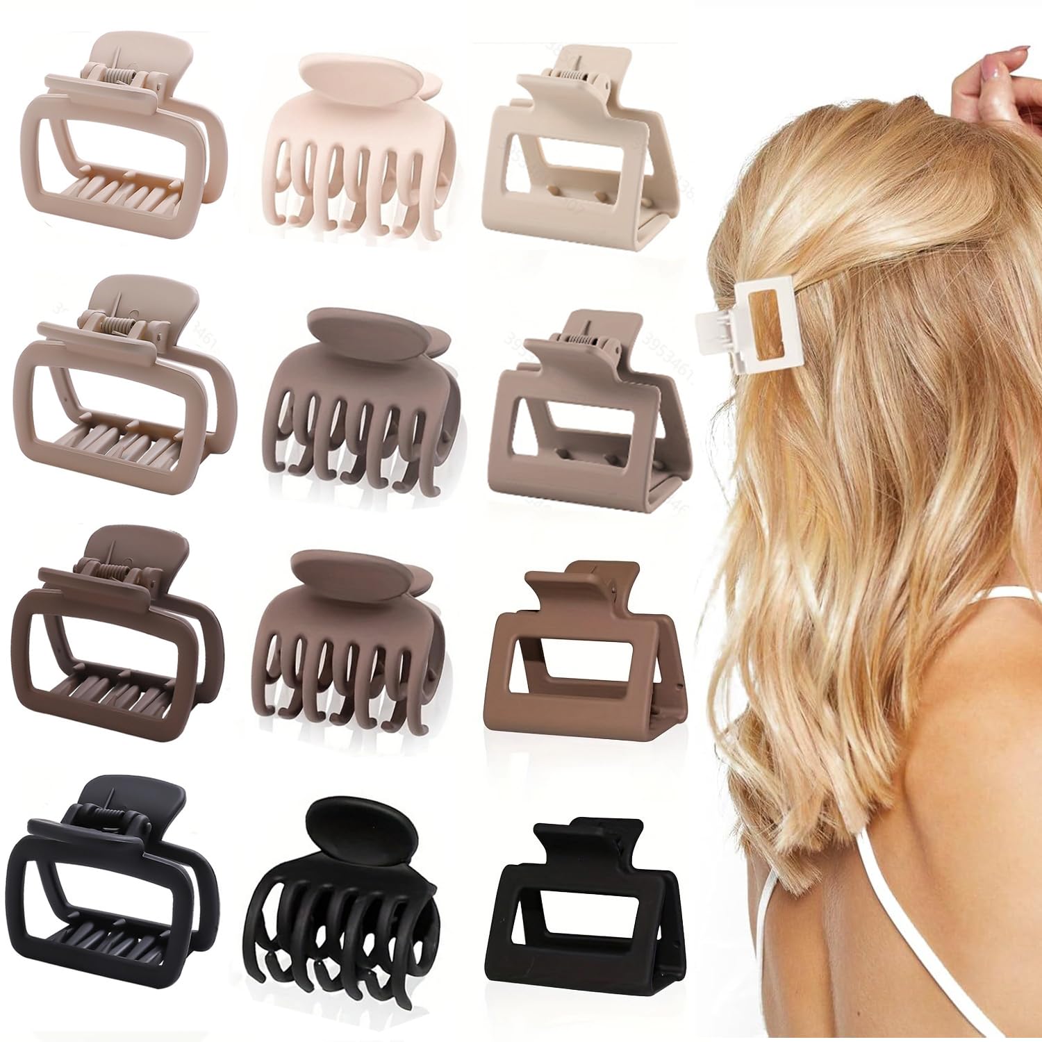 FOLAI Hair Clips for Women,[12 Pack] Strong Hold Claw Clips mit 3 Assortment Size for Thick Thin Long Short Hair, Medium Matte Non-slip Rectangle Hair Claw Clips for Women and Girls,Neutral Colors